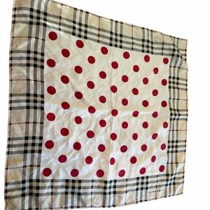 Burberry Red and Cream Polka Dot Silk Scarf